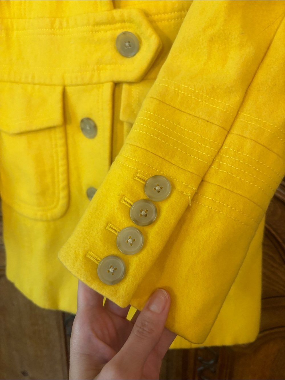 J Crew Stadium Cloth Majesty Bright Yellow Pea Coat Jacket Size 4 - Picture 7 of 13